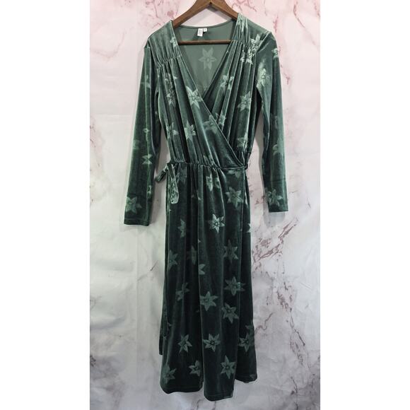 & Other Stories Dress Womens 6 Small Green Velvet Floral Midi Maxi Wrap Long - Picture 2 of 16